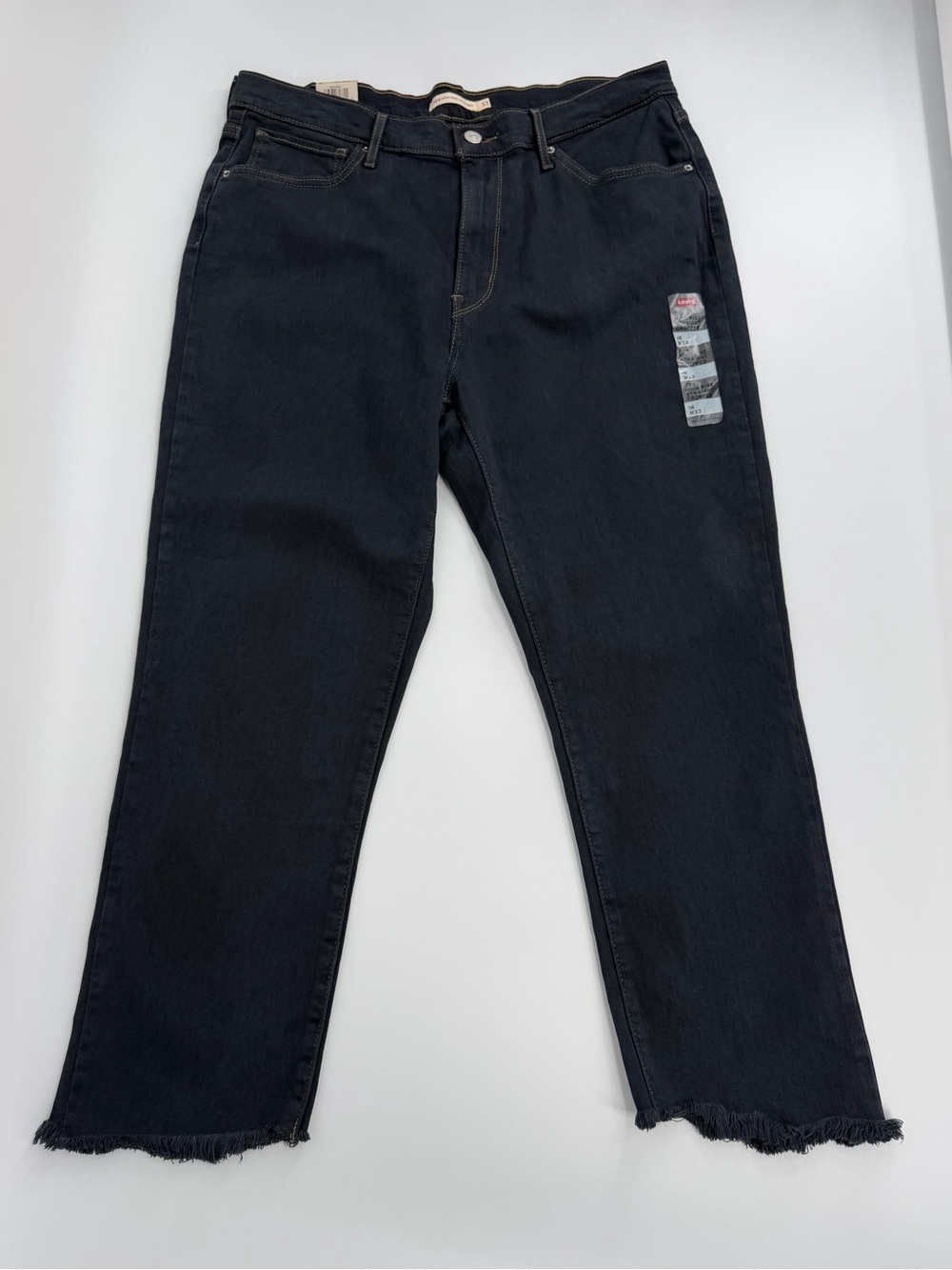 Levi’s 724 Jeans Womens 16 W33 High Rise Straight Cropped Black Raw Hem NWT